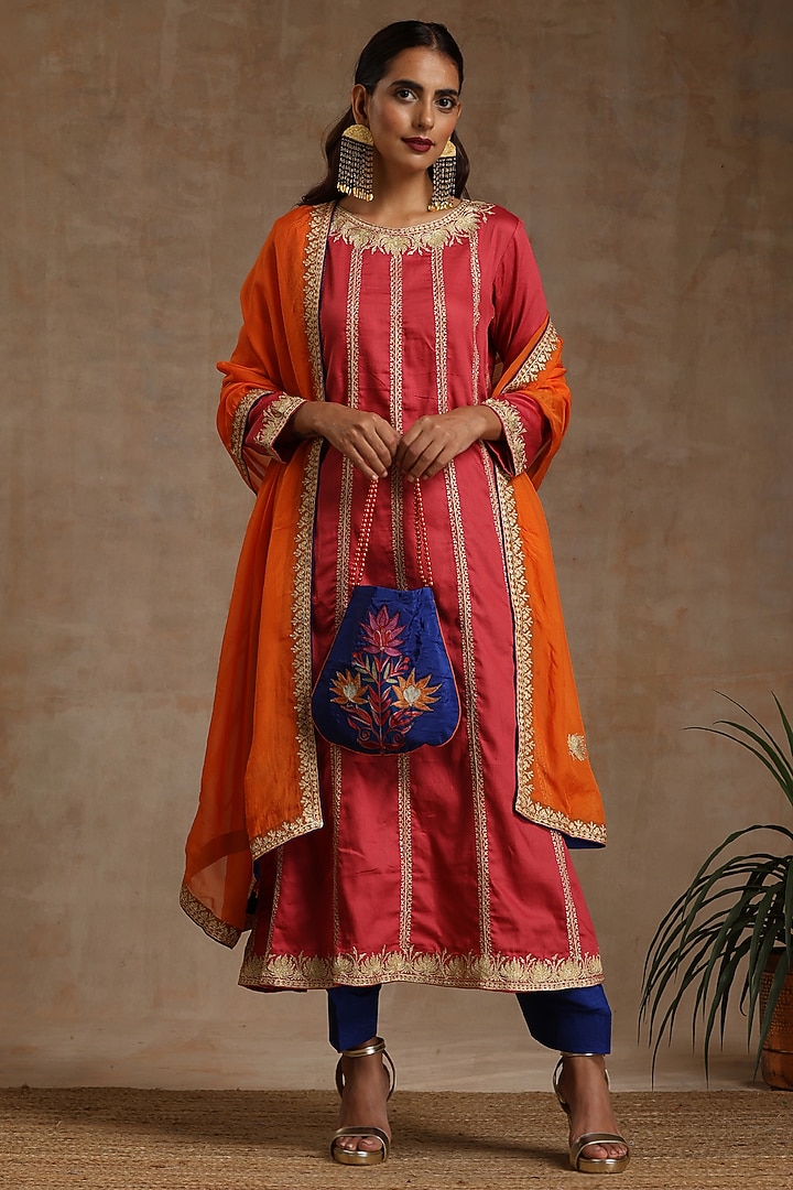 Pink Silk Embroidered Wedding Anarkali Set by Wazir C at Pernia's Pop Up Shop