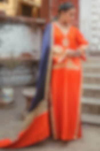 Orange Silk Kashmiri Tilla Embroidered Kurta Set by Wazir C at Pernia's Pop Up Shop