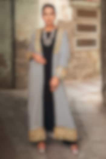 Black Cotton Striped Cape Set by Wazir C at Pernia's Pop Up Shop