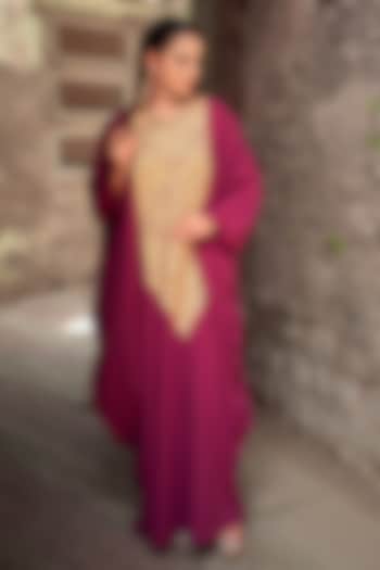 Mauve Silk Kashmiri Tilla Embroidered Kaftan by Wazir C at Pernia's Pop Up Shop