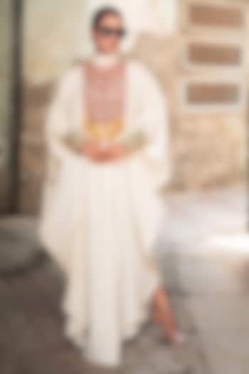 Off-White Silk Kashmiri Tilla Embroidered Kaftan by Wazir C at Pernia's Pop Up Shop