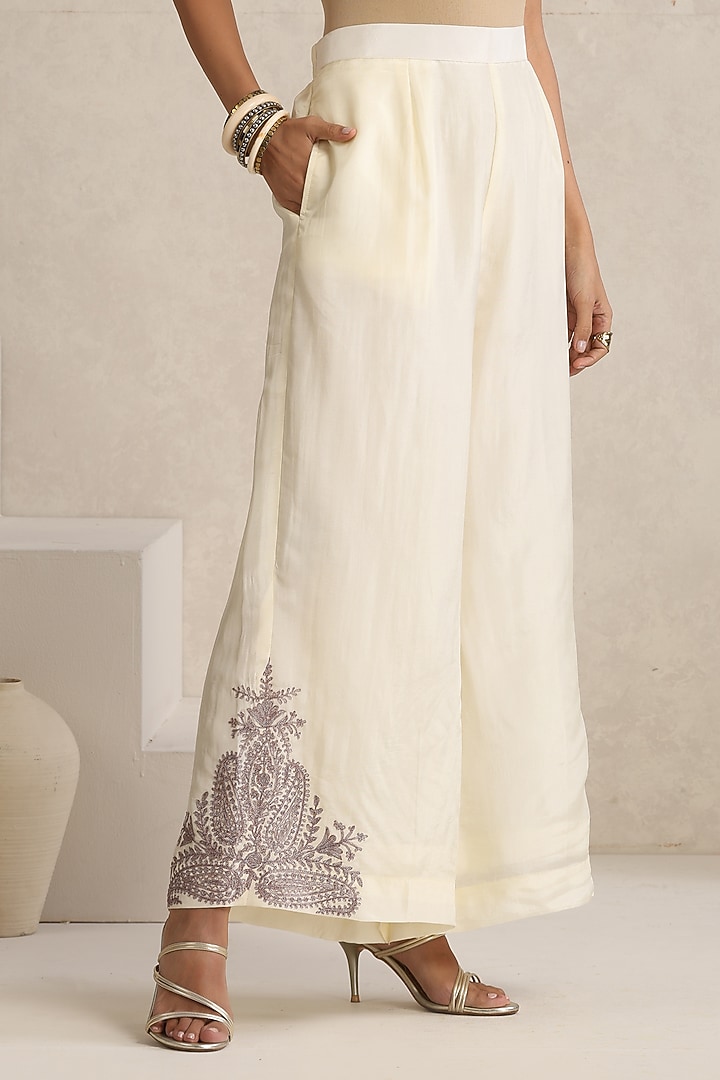 Cream Silk Kashmiri Tilla Embroidered Kurta Set by Wazir C at Pernia's Pop Up Shop