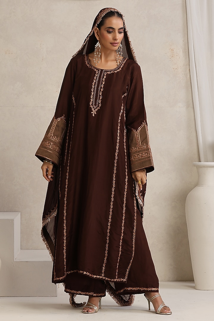 Brown Silk Kashmiri Tilla Embroidered Kurta Set by Wazir C at Pernia's Pop Up Shop