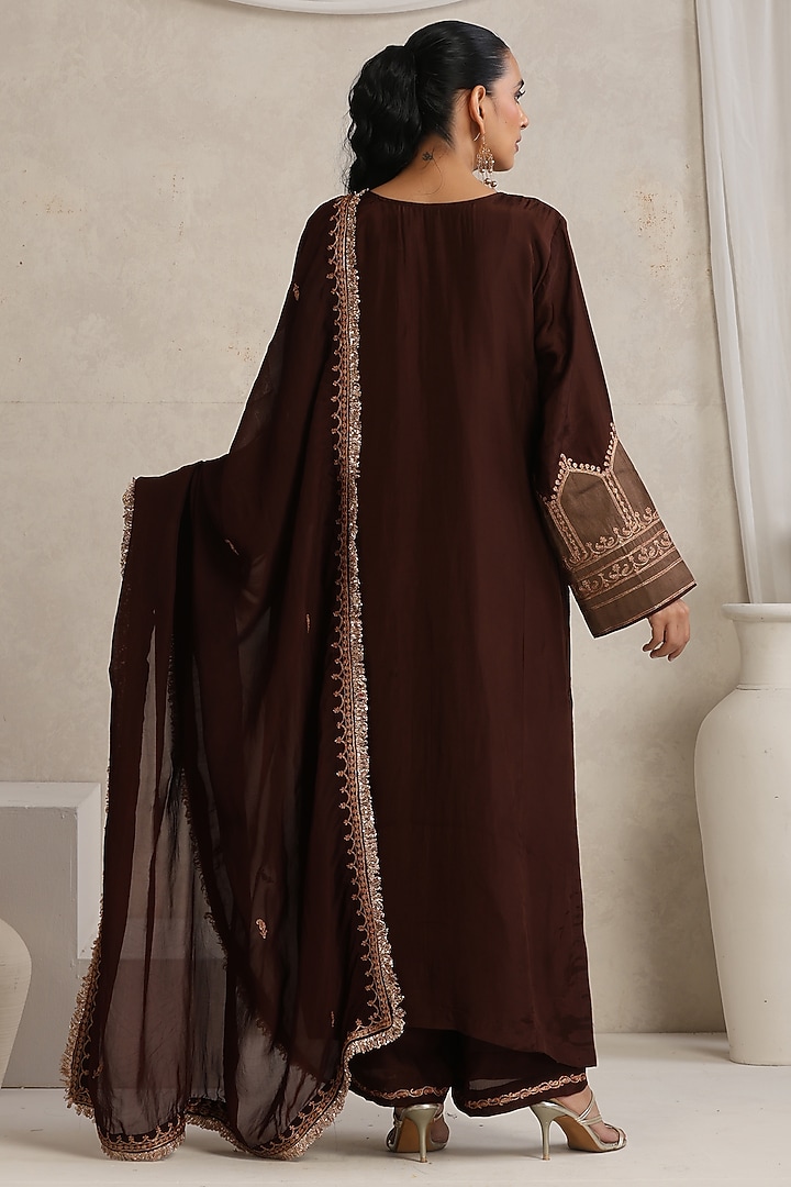 Brown Silk Kashmiri Tilla Embroidered Kurta Set by Wazir C at Pernia's Pop Up Shop