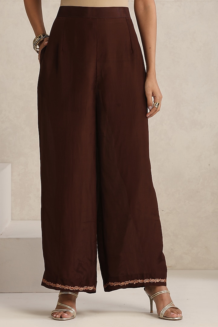 Brown Silk Kashmiri Tilla Embroidered Kurta Set by Wazir C at Pernia's Pop Up Shop