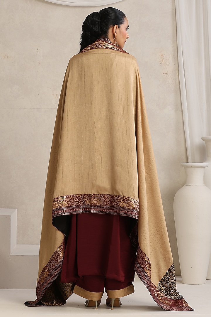 Maroon & Beige Satin Kashmiri Tilla Embroidered Kurta Set by Wazir C at Pernia's Pop Up Shop