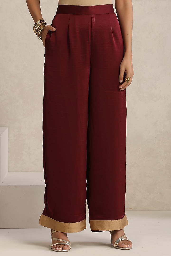 Maroon & Beige Satin Kashmiri Tilla Embroidered Kurta Set by Wazir C at Pernia's Pop Up Shop