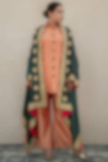 Green Velvet Kashmiri Tilla Embroidered Cape Set by Wazir C at Pernia's Pop Up Shop