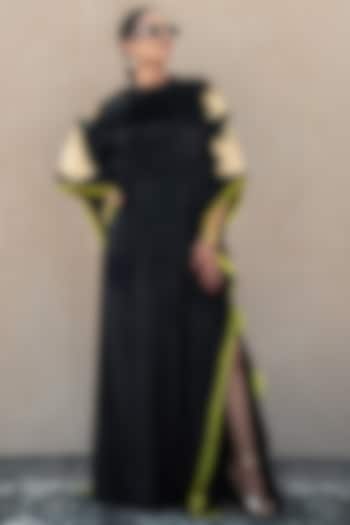 Black Velvet Kashmiri Tilla Embroidered Kaftan by Wazir C at Pernia's Pop Up Shop