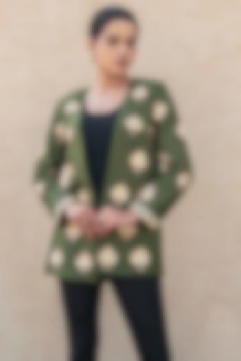 Green Silk Kashmiri Tilla Embroidered Jacket by Wazir C at Pernia's Pop Up Shop