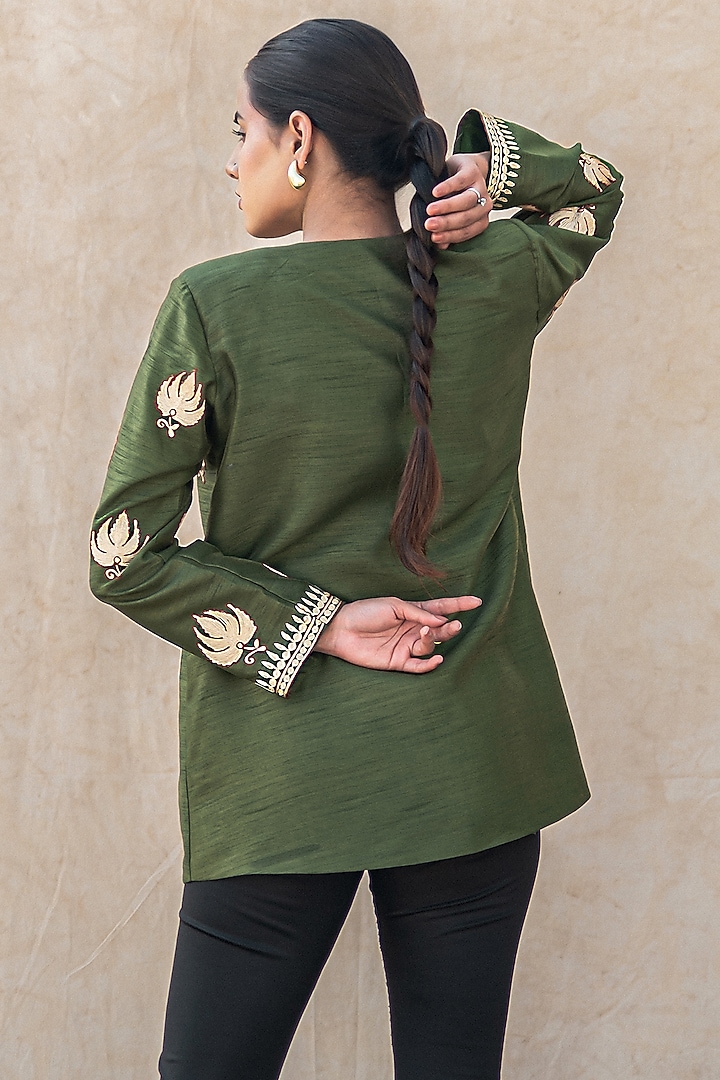 Green Silk Kashmiri Tilla Embroidered Jacket by Wazir C at Pernia's Pop Up Shop