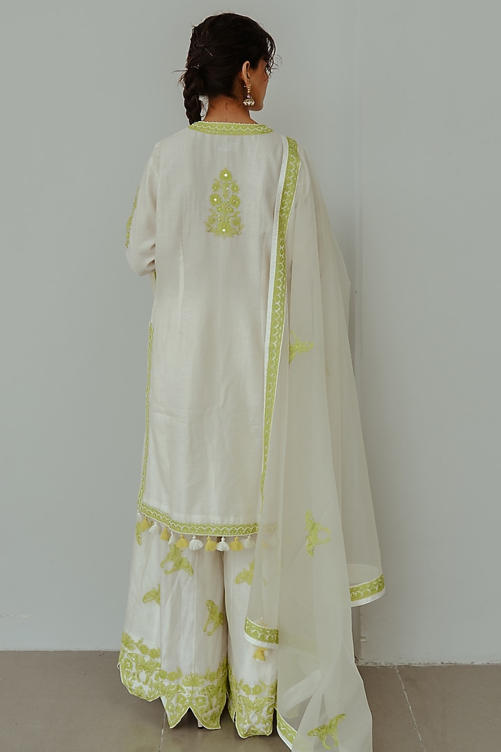 Ivory Chanderi Handloom Wedding Sharara Set by Wabi Sabi at Pernia's Pop Up Shop