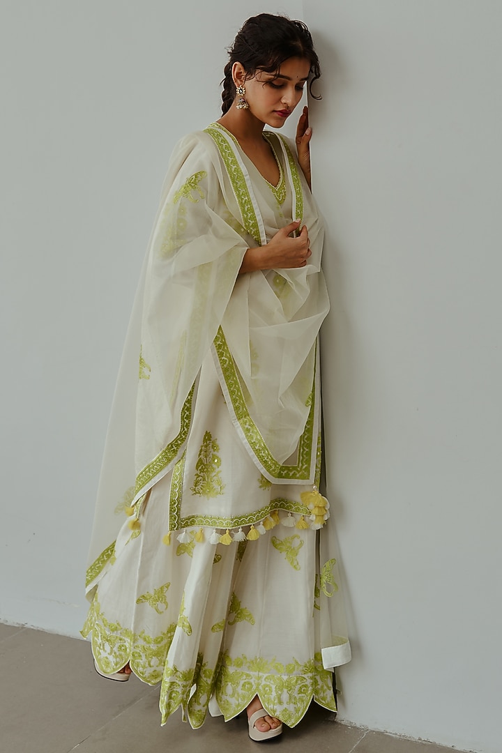 Ivory Chanderi Handloom Wedding Sharara Set by Wabi Sabi at Pernia's Pop Up Shop