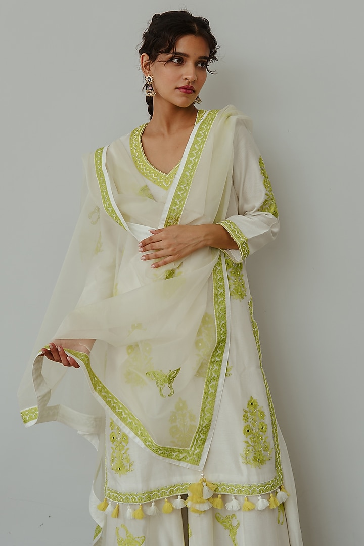 Ivory Chanderi Handloom Wedding Sharara Set by Wabi Sabi at Pernia's Pop Up Shop