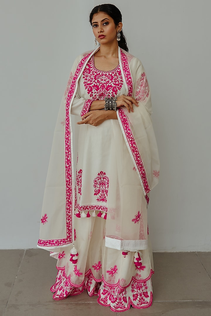 Ivory Chanderi Handloom Wedding Sharara Set by Wabi Sabi at Pernia's Pop Up Shop