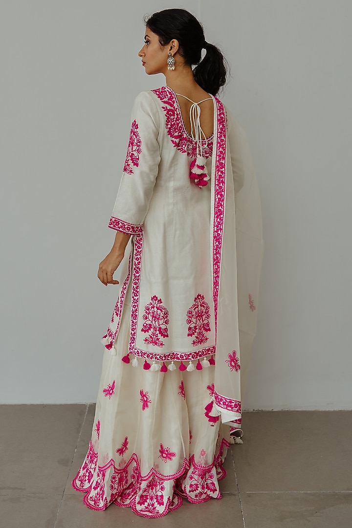 Ivory Chanderi Handloom Wedding Sharara Set by Wabi Sabi at Pernia's Pop Up Shop