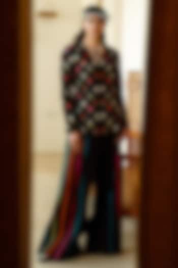 Black Cotton Silk Resham Embroidered Jacket Set by Wabi Sabi at Pernia's Pop Up Shop