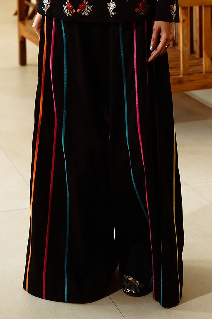 Black Cotton Silk Resham Embroidered Jacket Set by Wabi Sabi at Pernia's Pop Up Shop