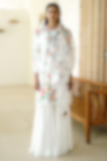 White Georgette Flared Wedding Sharara Set by Wabi Sabi at Pernia's Pop Up Shop