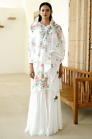 White Georgette Flared Sharara Set by Wabi Sabi