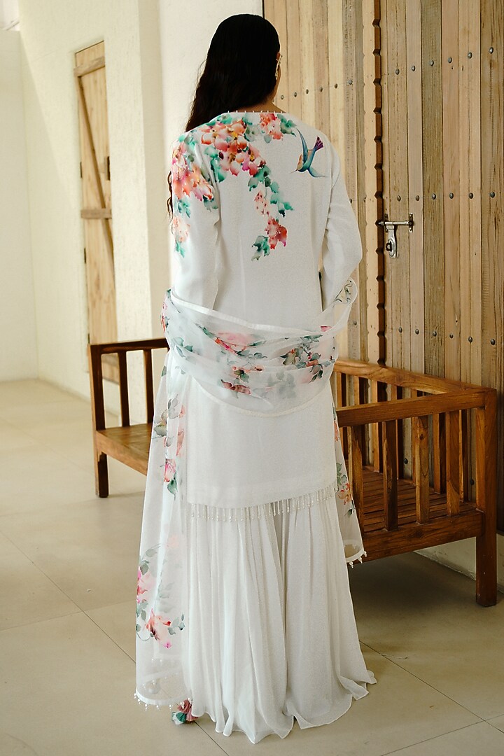 White Georgette Flared Wedding Sharara Set by Wabi Sabi at Pernia's Pop Up Shop