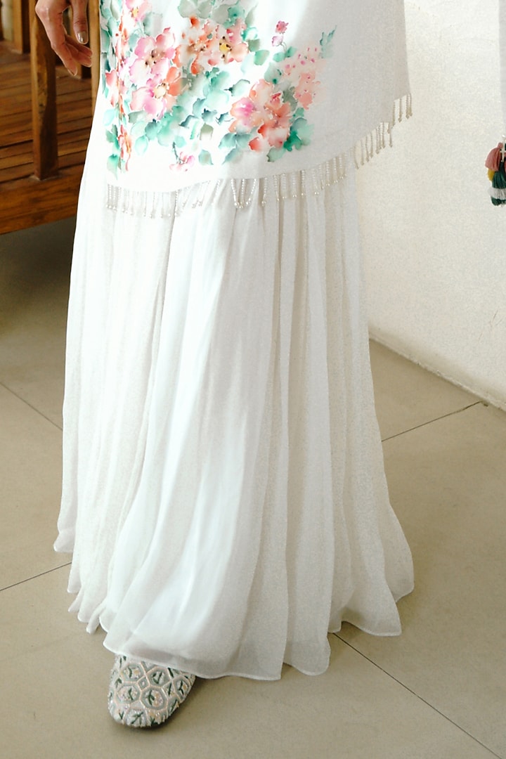 White Georgette Flared Wedding Sharara Set by Wabi Sabi at Pernia's Pop Up Shop