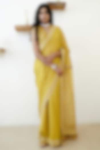 Mustard Handwoven Tissue Cutdana Embroidered Wedding Saree Set by Wabi Sabi at Pernia's Pop Up Shop