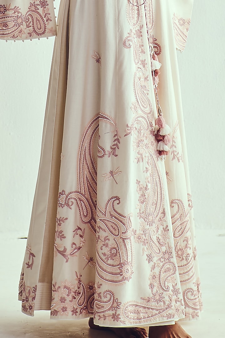 Ivory Chanderi Aari Embroidered Bridal Anarkali With Jacket by Wabi Sabi at Pernia's Pop Up Shop