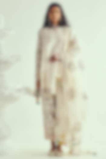 Ivory Chanderi Resham Embroidered Short Wedding Anarkali Set by Wabi Sabi at Pernia's Pop Up Shop