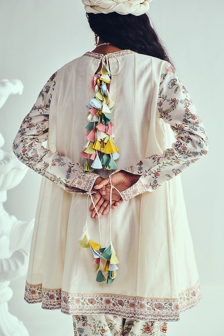 Ivory Chanderi Resham Embroidered Short Wedding Anarkali Set by Wabi Sabi at Pernia's Pop Up Shop