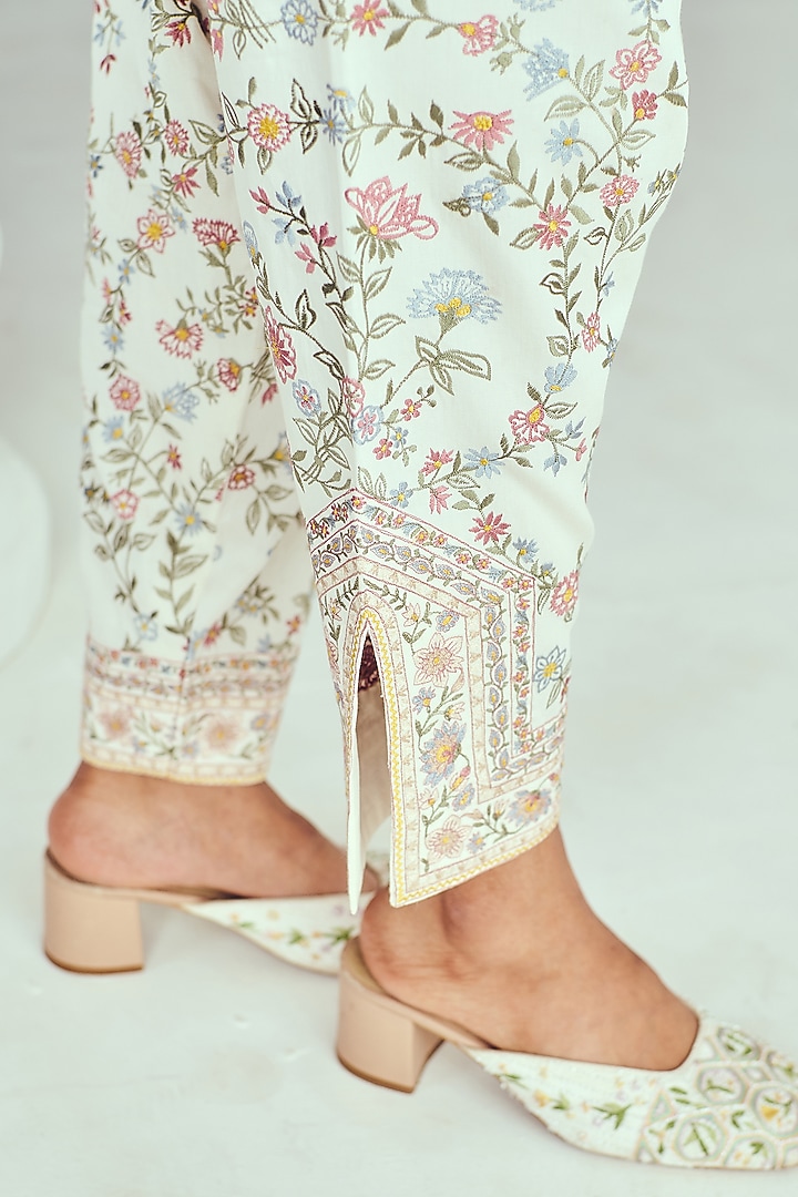 Ivory Chanderi Resham Embroidered Short Wedding Anarkali Set by Wabi Sabi at Pernia's Pop Up Shop