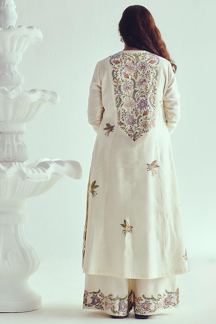 Ivory Chanderi Handloom Resham Embroidered Jacket Wedding Anarkali Set by Wabi Sabi at Pernia's Pop Up Shop