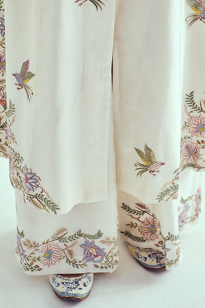 Ivory Chanderi Handloom Resham Embroidered Jacket Wedding Anarkali Set by Wabi Sabi at Pernia's Pop Up Shop