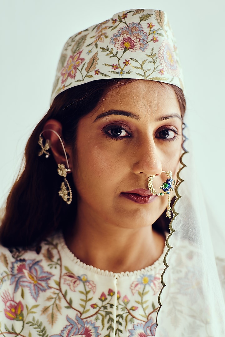 Ivory Chanderi Handloom Resham Embroidered Jacket Wedding Anarkali Set by Wabi Sabi at Pernia's Pop Up Shop