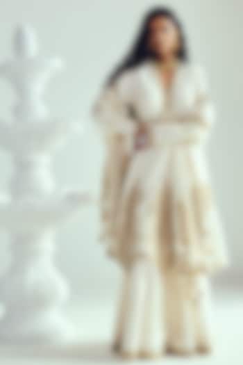 Ivory Chanderi Handloom Aari Embroidered Bridal Anarkali Set by Wabi Sabi at Pernia's Pop Up Shop