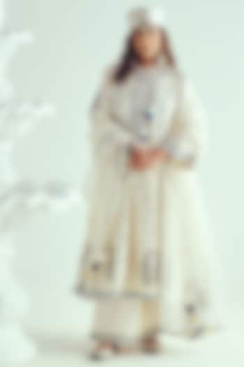 Ivory Chanderi Handloom Resham Embroidered Phiran Wedding Anarkali Set by Wabi Sabi at Pernia's Pop Up Shop