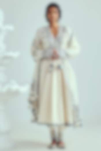 Ivory Chanderi Handloom Resham Embroidered Angrakha Wedding Anarkali Set by Wabi Sabi at Pernia's Pop Up Shop