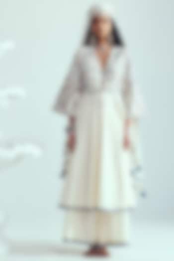 Ivory Chanderi Handloom Resham Embroidered Wedding Anarkali Set by Wabi Sabi at Pernia's Pop Up Shop