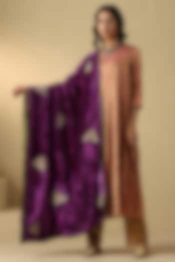 Purple-Mauve Silk Velvet Hand Embroidered Dushala by Weaverstory