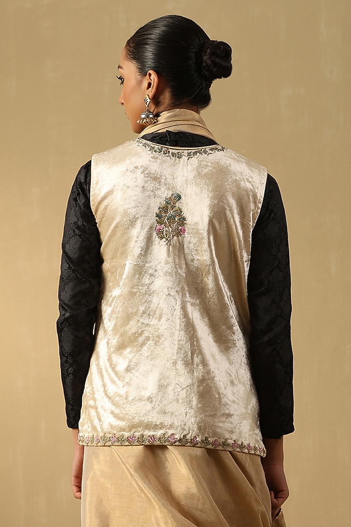 Off-White Silk Velvet Hand Embroidered Jacket by Weaverstory at Pernia's Pop Up Shop