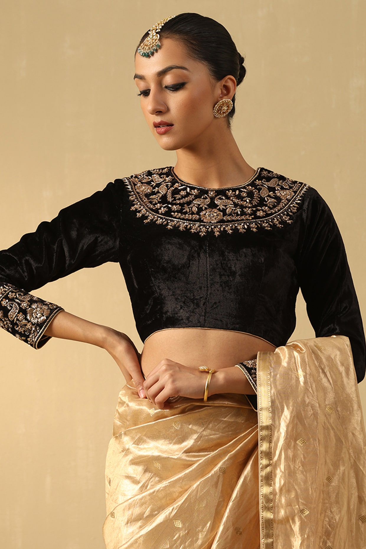 black silk saree with black blouse