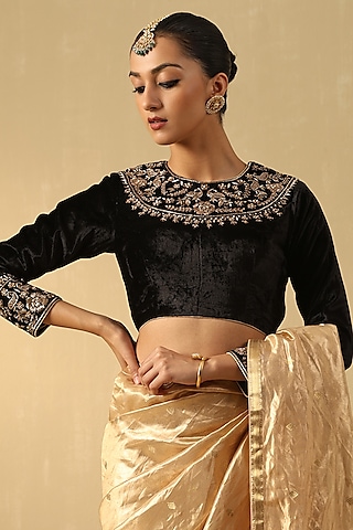 Black Net Saree With Blouse - Indian Cloth Store