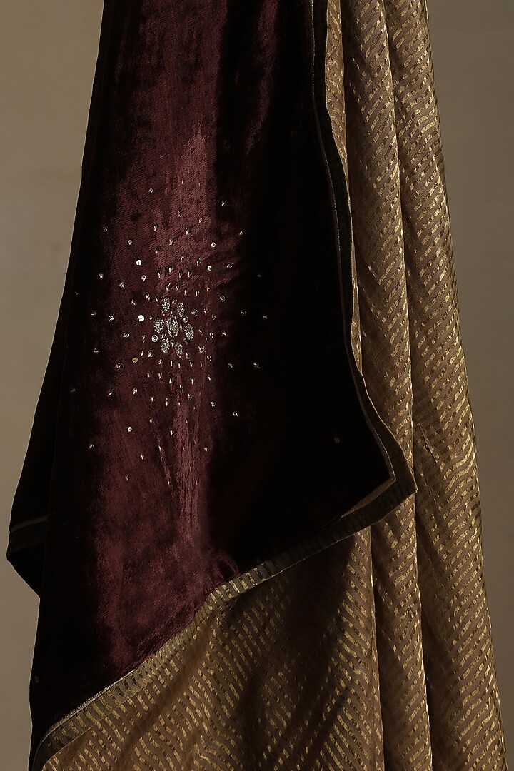 Brown Silk Velvet Hand Embroidered Dushala by Weaverstory at Pernia's Pop Up Shop