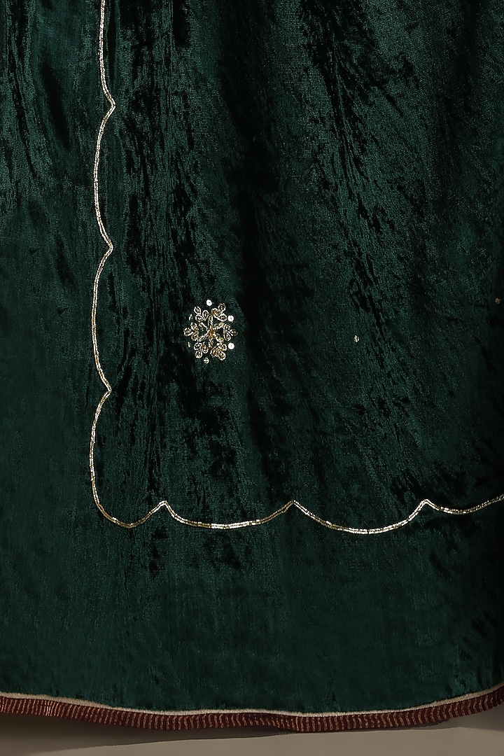 Bottle Green Silk Velvet Hand Embroidered Dushala by Weaverstory at Pernia's Pop Up Shop