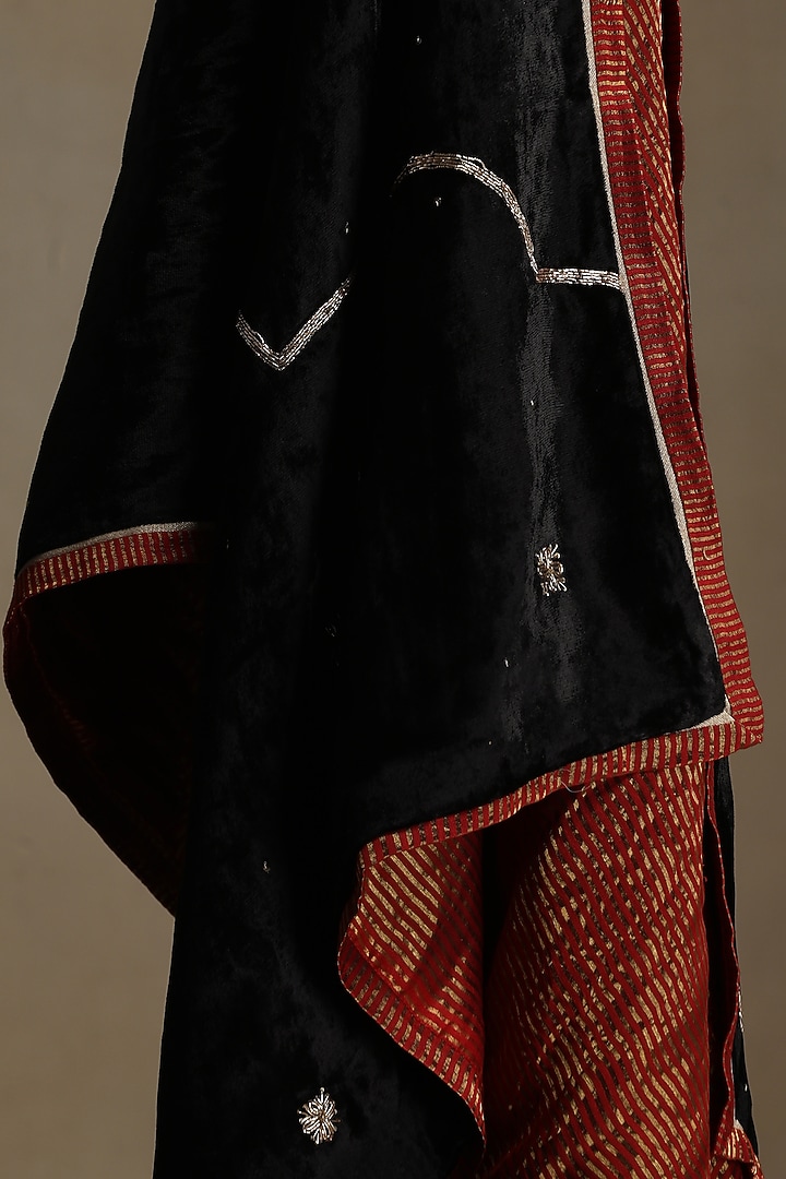 Black Silk Velvet Hand Embroidered Dushala by Weaverstory at Pernia's Pop Up Shop