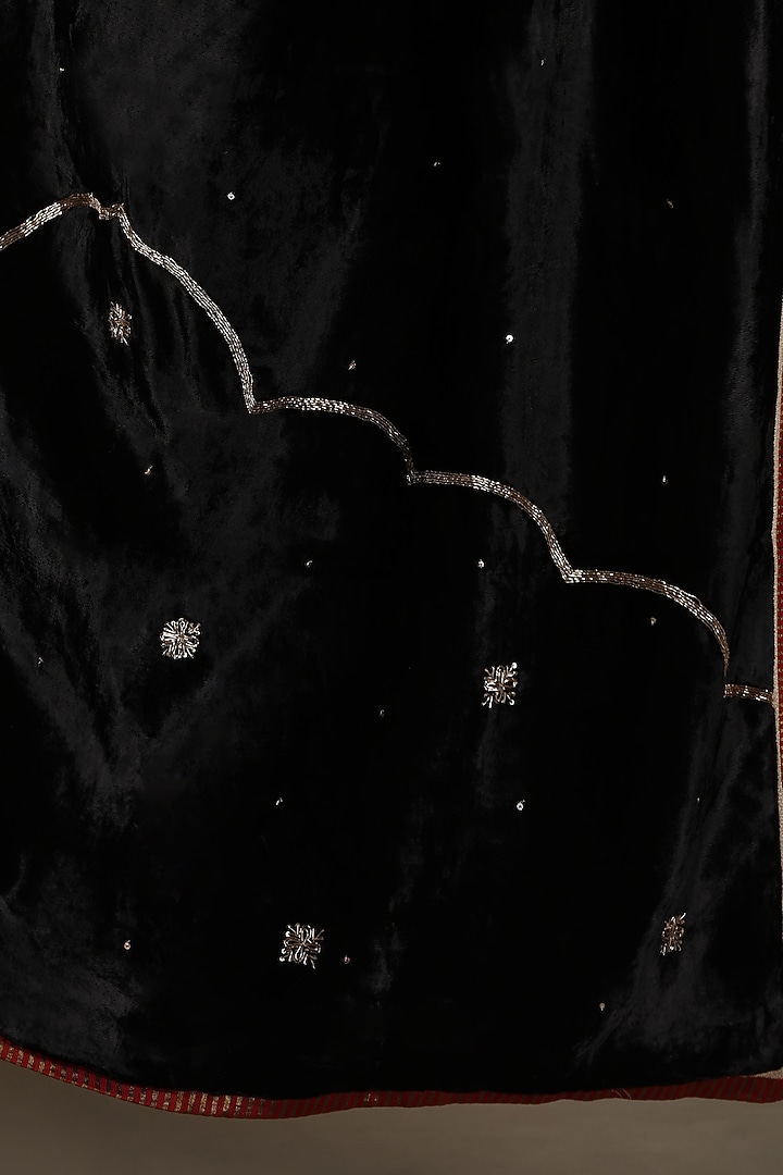 Black Silk Velvet Hand Embroidered Dushala by Weaverstory at Pernia's Pop Up Shop