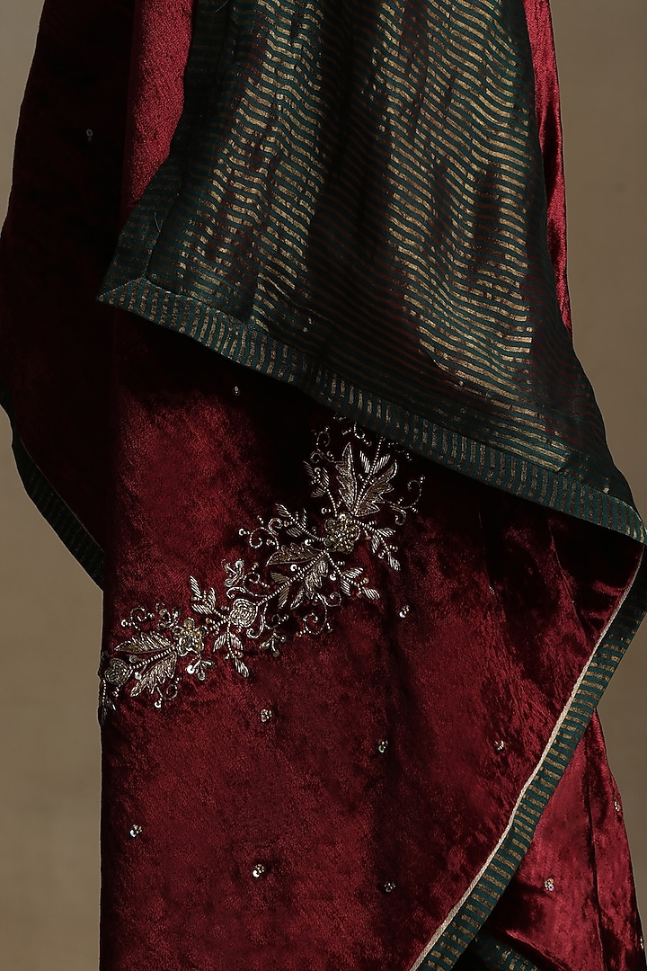 Brown Silk Velvet Hand Embroidered Dushala by Weaverstory at Pernia's Pop Up Shop