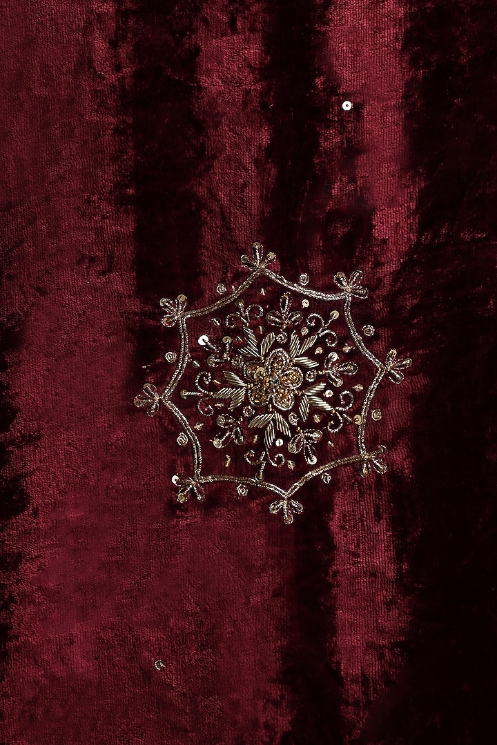 Brown Silk Velvet Hand Embroidered Dushala by Weaverstory at Pernia's Pop Up Shop
