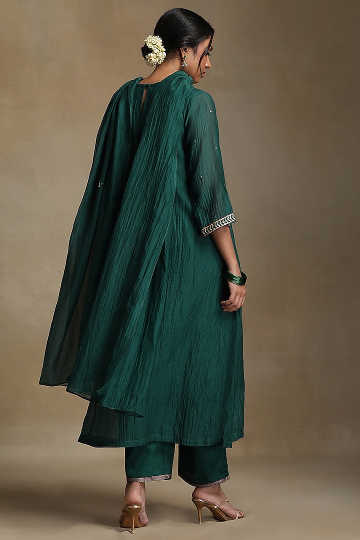 Teal Pure Chanderi Hand Embroidered Kurta Set by Weaverstory at Pernia's Pop Up Shop