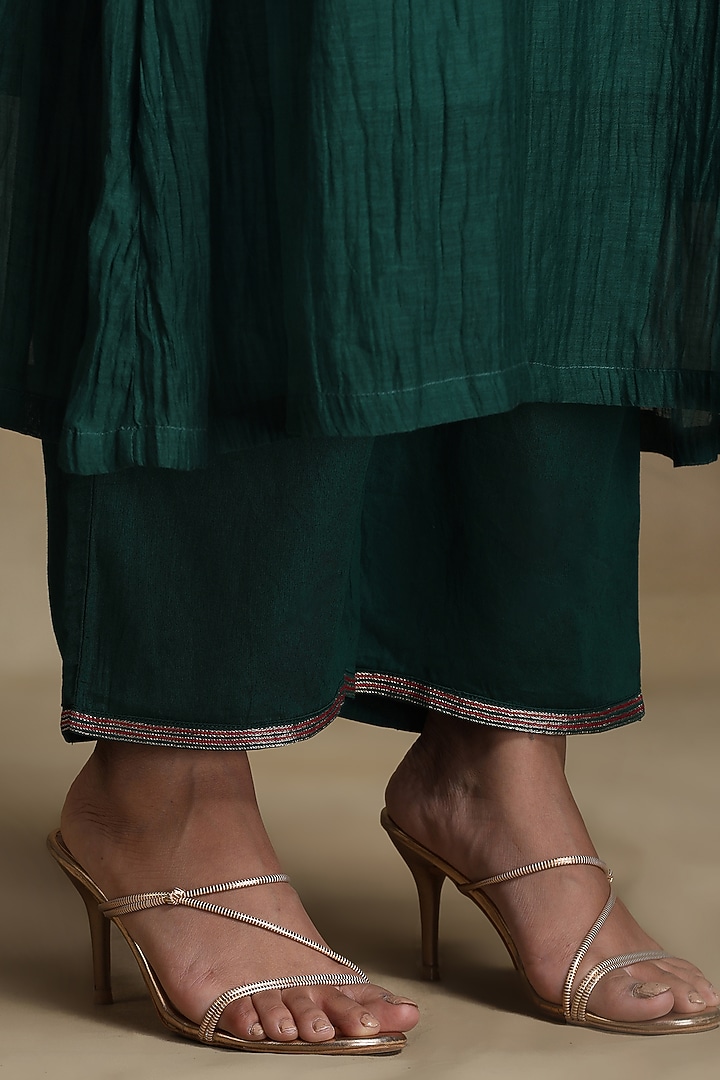 Teal Pure Chanderi Hand Embroidered Kurta Set by Weaverstory at Pernia's Pop Up Shop
